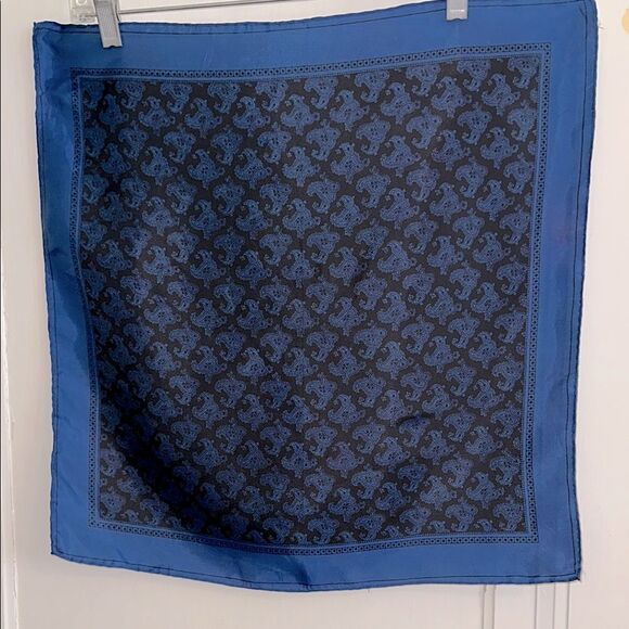 Vintage Blue & Black Paisley Square Polyester Scarf - Picture 1 of 8